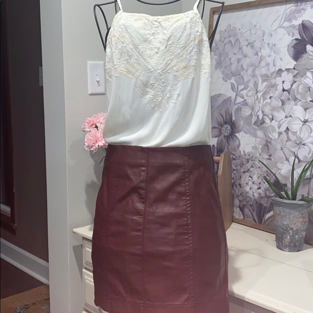 Maroon faux leather skirt
